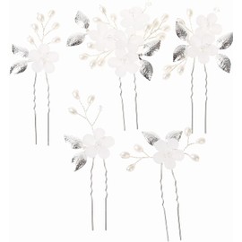 5Pcs Peal Flower Hair Pins Pearl Bridal Hair Pins Silver Wedding Hair Piece Wedding Hair Accessories Flowers for Women Girls