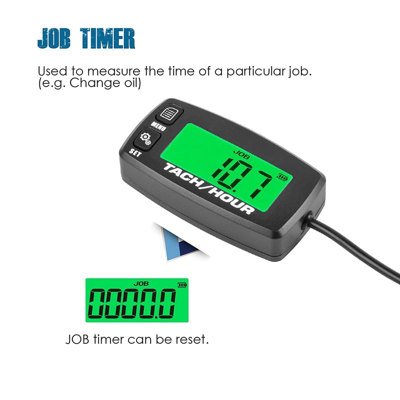 LCD Backlit Gauge Resettable Inductive Tachometer Hour Meter for 2/4