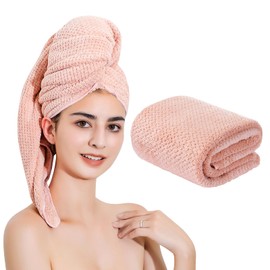 Laojbaba Microfiber Hair Towel Quick Dry Hair Towel Hair Drying Towels Suitable for All Kinds of Hair Ultra Absorbent Long and Thick Hair 24X48inch Lotus Root Pink (1pcs)