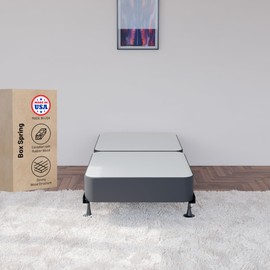 Greaton, 8-Inch Sturdy Box Spring for Mattress Support-Durable and Fully Assembled, Natural Wood Foundation for Twin XL, Black