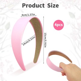 Pack of 4 4 cm Pink Solid Headband Pink Women's Classic Satin Headband Pink for Women, Simple, Elegant, Serious, for Women and Girls