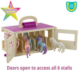 Breyer Unicorn Magic Wooden Carry Stable Playset with 6 Unicorns – Unicorn Gifts for Girls | Toys for Kids Ages 4–8 | Hand-Painted Horses in Carrying Case | Imaginative Play Set