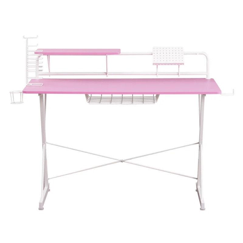 Techni Sport TS-200 Computer Gaming Desk with Shelving, Pinkcolor: Pink
