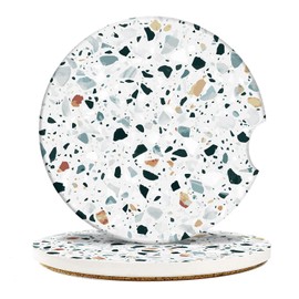 Britimes Car Coasters for Drinks Absorbent, 2 Pack Cup Holders, 2.56" Ceramic Stone & Non-Scratch Cork Base Coasters, Auto Accessories for Women & Men, Colored Terrazzo