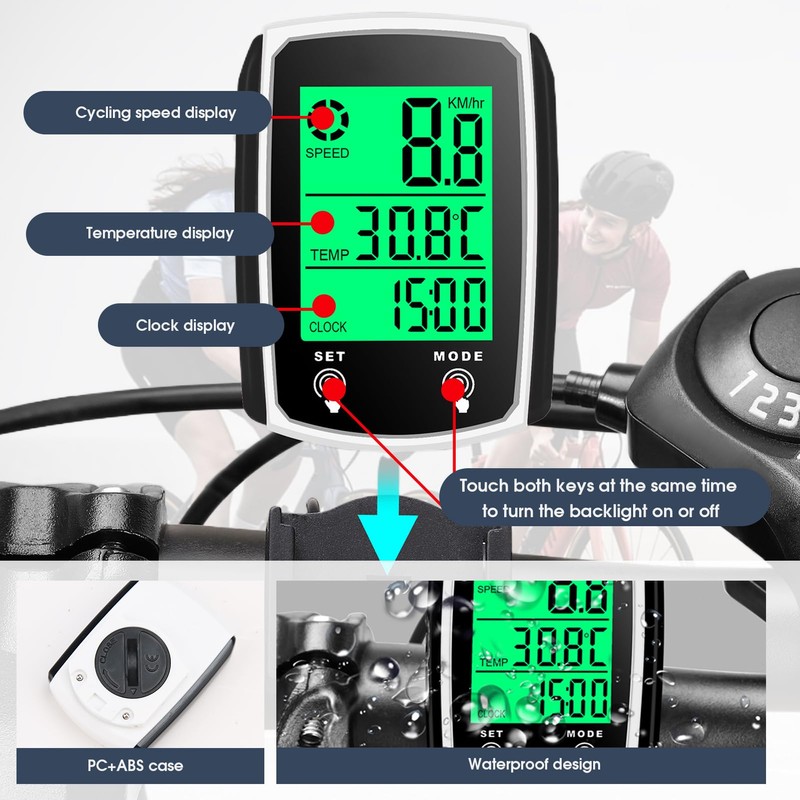 Vidacharmy 2.4 Inch Multifunctional Waterproof Bicycle Odometer with LCD Backlit