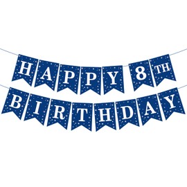 Happy 8TH Birthday Banner Blue 8 Years Old Boy or Girl Party Decorations Great to Be 8, Boys Funny 8th Birthday Party Supplies(Blue)