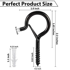 Etoolia Q Hanger Hooks with Safety Buckle, 12Pcs Screw Hooks for Hanging Outdoor String Lights, Ceiling Hooks for Hanging Plants, Wind Chimes, Christmas Lights & Party Decors, 2.2 Inches, Black