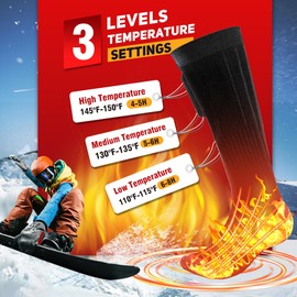 Heated Socks for Men Women, 4000mAh Rechargeable Heated Socks with 3 Heat Settings, Electric Heated Socks Foot Warmer Thermal Socks for Hunting, Skiing, Fishing, Camping, Hiking, Winter Outdoor Sports