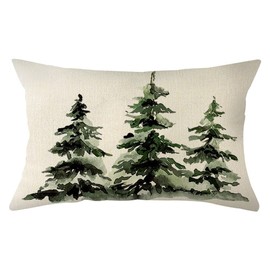 Ogiselestyle Christmas Trees Throw Pillow Cover, 12 x 20 Inch Snowy Winter Tree Holiday Cushion Case Decoration for Sofa Couch