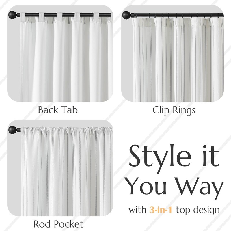 jinchan White Curtains Grey Striped Curtains 84 Inch Length for