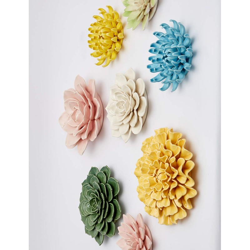 SEINHIJO Ceramic Flower Wall Decor 3D Wall Art Sculpture Home