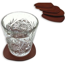 Brute Strength - Leather Full Grain Leather Coasters - Cognac - Semicircular - Pack of 6 - Oval Coasters Glass Coasters - Drinks Coasters