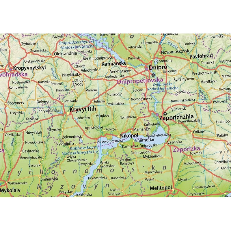Detailed Ukraine Physical Map - 23.3 x 33.1 Inches -