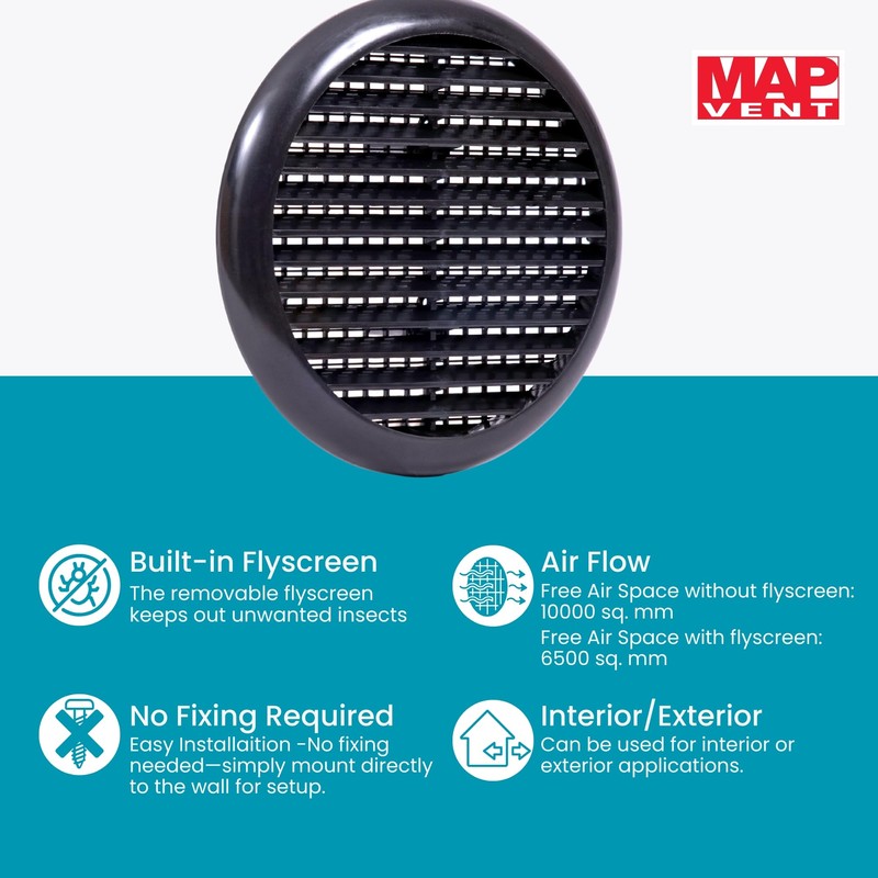 Map Round Louvre Air Vent Cover for Openings 80-152mm, Integral