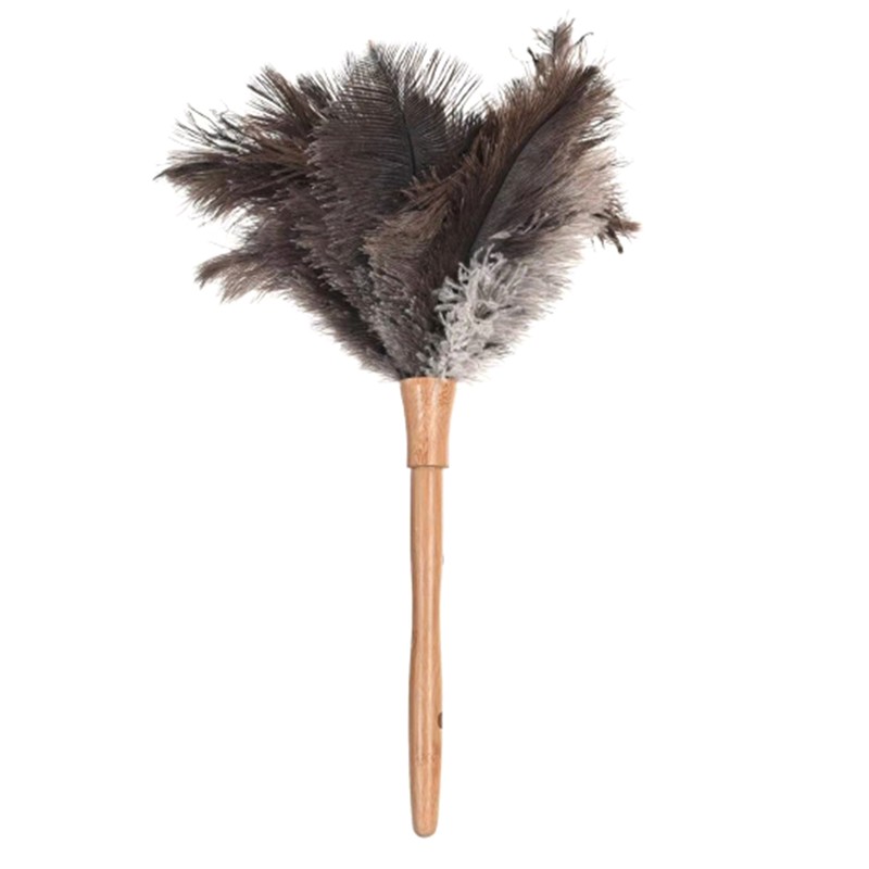 Fluffy Natural Ostrich Feather Duster Wooden Handle Household Cleaning Tool