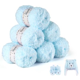 ilauke Fluffy Yarn 6x50g, Blue Fluffy Wool for Knitting, Flutterby Chunky Yarn for Crochet, Plush Yarn Soft Wool for Blanket, Baby Clothes, Dolls, Rug