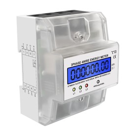 LCD Digital Electricity Meter, Electricity Meter, 3-Phase 4-Wire, Calibrated Three-Phase Meter 230/400 V, Three-Phase Meter, DIN Rail