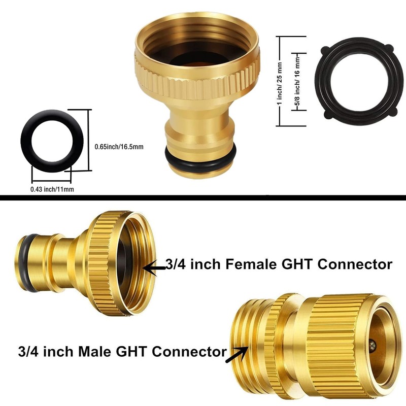 2 Pack Garden Hose Tap Connector - 3/4 inch Brass