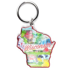 Westmon Works Wisconsin Keychain with Metal Key Ring Souvenir of the Badger State Shaped Gift