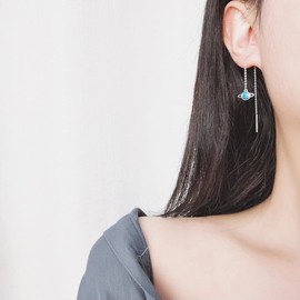 Blue Planet Threader Tassel Dangle Earrings Sterling Silver 925 Minimalist Ear Line Long Chain Dangling Charm Drop Hoop Earring Studs Fashion Jewelry Gifts for Women Sensitive Ears