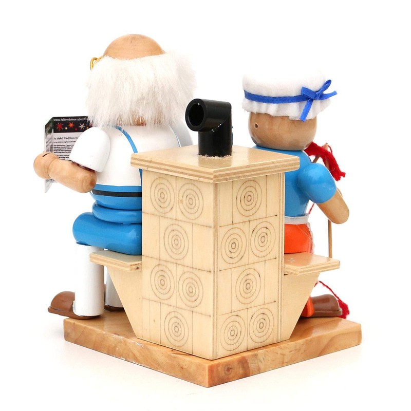 Dekohelden24 ***Wooden Incense Figurine Grandma and Grandpa by the Fireplace,