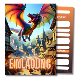 HIDEBLOOM I Dragon Invitation Cards Birthday Boys I Pack of 12 I DIN A6 (10.5 cm x 14.8 cm) I Knight Birthday I Children's Party I Medieval Invitation Cards I Teens I Knight Party