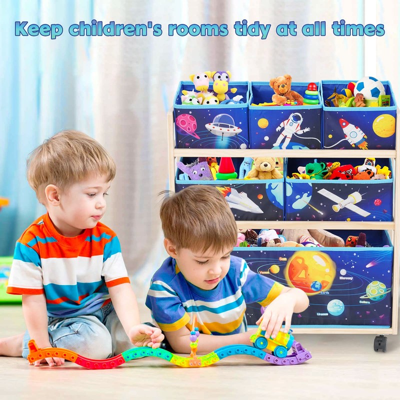 kids Toy Storage Organizer with Wheels, Utility Rolling Cart with