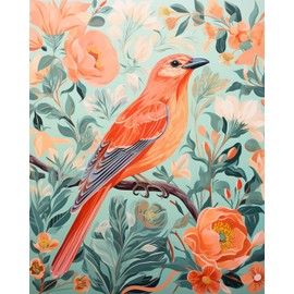 Tucocoo Orange Bird with Floral Leaves Background Oil Painting Paint by Number Kits 16 x 20 inch Canvas Abstract DIY Painting for Kids Students Adults Beginner with Brushes Acrylic Pigment(DIY Frame)