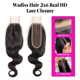 Wadiss | HD Lace Closure 2x6 Straight Body Wave Human Hair Closure 0.10mm Ultra-thin Invisible Lace Closure Pre Plucked Single Knot 14-18 Inch black beige straight hairextensions - Length: 18, Texture: Body Wave