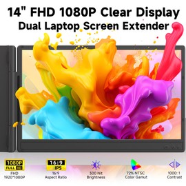 KOJOM Laptop Screen Extender 14-inch – Upgraded 1080P FHD IPS Dual Laptop Monitor Extender Plug & Play Portable Monitor with Adjustable Stand Compatible with Windows Mac Chrome 13”-17” Laptops