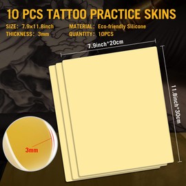 10Pcs Blank Tattoo Practice Skin - 3mm Synthetic Silicone Fake Skin for Realistic Eyebrow Tattooing,Microblading,Double Sided Tattoo Skin for Beginners & Experienced Tattoo Artist (7.9x11.8")