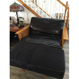 OctoRose Upholstery Fabric and Bonded Micro Suede Reversible 3 Side Zipper Sofa Bed Futon Chair Loveseat Covers Patio Chair Box Cushion Slipcover (LeatherLook-Black, ChairTwinOttoman(39x21+6inch))