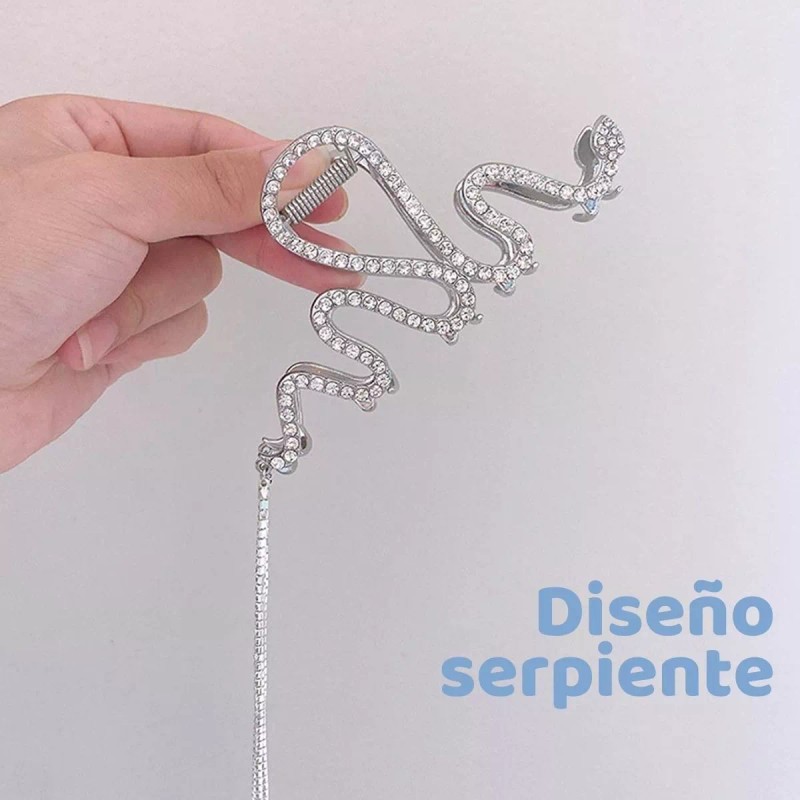 Universo en Linea Pinza Cabello Diseño Serpiente Diamantes Brillantes Metal