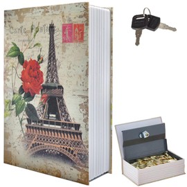 Paris Book Safe Box with Combination Lock, Diversion Safe Vintage Faux Book Hidden Safe for Decoration, Secret Storage Box for Home Office Café Bookshelf Decor (9.5"×6"×2.2")