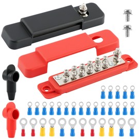 iayokocc Power Distribution Block with Cover, Bus Bar 12V 150A 1/4" Stud Power Distribution Terminal Block, Automotive Marine Battery Busbar Terminal Block for Car Trailer RV Boat