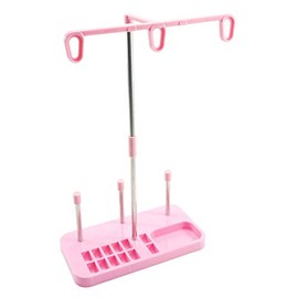 Light Weight Thread Stand - 3 Spools Holder for Domestic (Home-Base) Embroidery and Sewing Machines - Three Colors for Choices - Pink