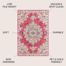 JONATHAN Y BMF104A-4 Bohemian Flair Boho Distressed Medallion Indoor Area -rug Floral Easy -cleaning High Traffic Bedroom Kitchen Living Room Non Shedding, 4 ft x 6 ft, Pink/Cream