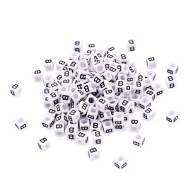 FASHEWELRY 300Pcs Cube White Acrylic Letter Beads 6x6mm Letter B Alphabet Beads for DIY Bracelet Necklace Jewelry Making