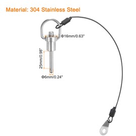 QUARKZMAN 1 Piece Ball Lock Bolt with Button Handle, 6mm Pin Diameter, 25mm Usage Length, Quick Release Pin with Safety Rope, Locking Pins 304 Stainless Steel