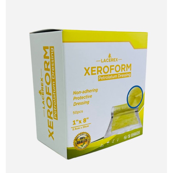 AWD Medical Xeroform Petrolatum Dressing - Non-Adhering Gauze Pad - Fine Mesh Gauze Patch Sterile - Healthcare Supplies for Wound Care, Burns, Lacerations, & Skin Grafts Aide (Box of 50) (1"x8")