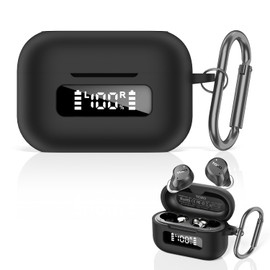 for TOZ0 NC9 (2024) Case Cover, Soft Silicone Shockproof Protective Case for TOZO Hybrid Active Noise Cancelling Wireless Earbuds with Keychain - Front Battery Display LED Visible Design (Black)