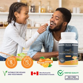 MAXION Maxion Vitamin C 2000mg with Calcium Supplement to Support the Immune System and Healthy Bones, Cartilage, Teeth, and Gums, Orange Flavour, 150g Powder