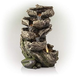 Alpine Corporation WIN1180 Alpine 11" Tall Indoor/Outdoor 5-Tier Rainforest Waterfall LED Lights Fountain, Brown