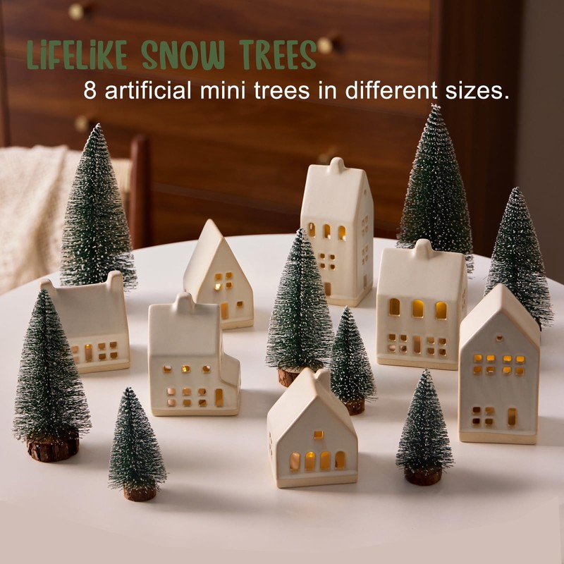 SOONOW Christmas Village Set - Ceramic Houses, Remote LED Tea