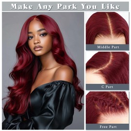 28 Inch Burgundy Lace Front Wig 220% Density 99j Colored Wigs 9x6 Glueless Body Wave Wigs Human Hair Pre Plucked With Baby Hair Red Human Hair Wig for Women