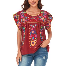YZXDORWJ Women's Summer Boho Embroidery Mexican Bohemian Tops Shirt Tunic (XXXL, 633CR)
