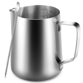 Anpro Jarra de Espumar Leche 600 ml, Jarra de Leche de Acero Inoxidable de la Leche para Espumar Durante Capuchino y Café con Leche, Plata con marcas de medición