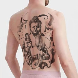 Yesallwas Buddha Statue Tattoo Stickers for Men Back One Side Extra Large Set of 4 Realistic Japanese Carved Tattoo Stickers Body Stickers Tattoo Stickers Long Lasting Waterproof TATTOO