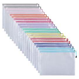 Pack of 30 Document Bags, ipow Zip Pouches Mesh Bags Set Zipper Bags for File, Documents, Cosmetics and Travel Utensils (Multicolour, 30 Pack Size A5)