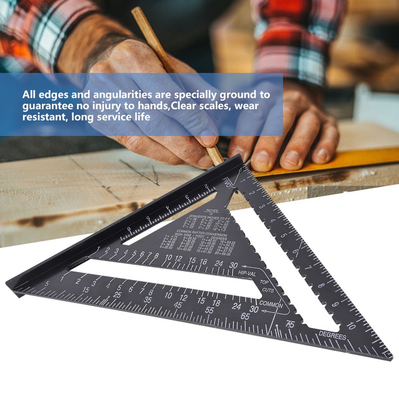 12 inch Black Aluminium Right Angle Triangle Ruler Rustproof Protractor
